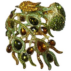Multi-Color Rhinestone Peacock Glitzy Clamper Cuff Bracelet