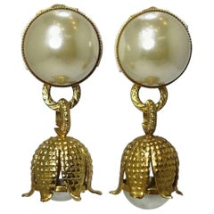 Vintage Philippe Ferrnandis Paris Faux Pearl Acorn Drop Earrings