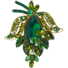 Weiss Retro Green Floral Brooch, 1950s 