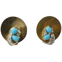 Vintage Signed Boucher Circle & Faux Turquoise Earrings