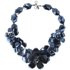 Kenneth Jay Lane Prototype One-Of-A-Kind Blue Glass Flower Necklace
