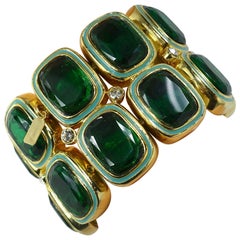 Kenneth Jay Lane Green Rhinestone And Enamel Stretch Bracelet