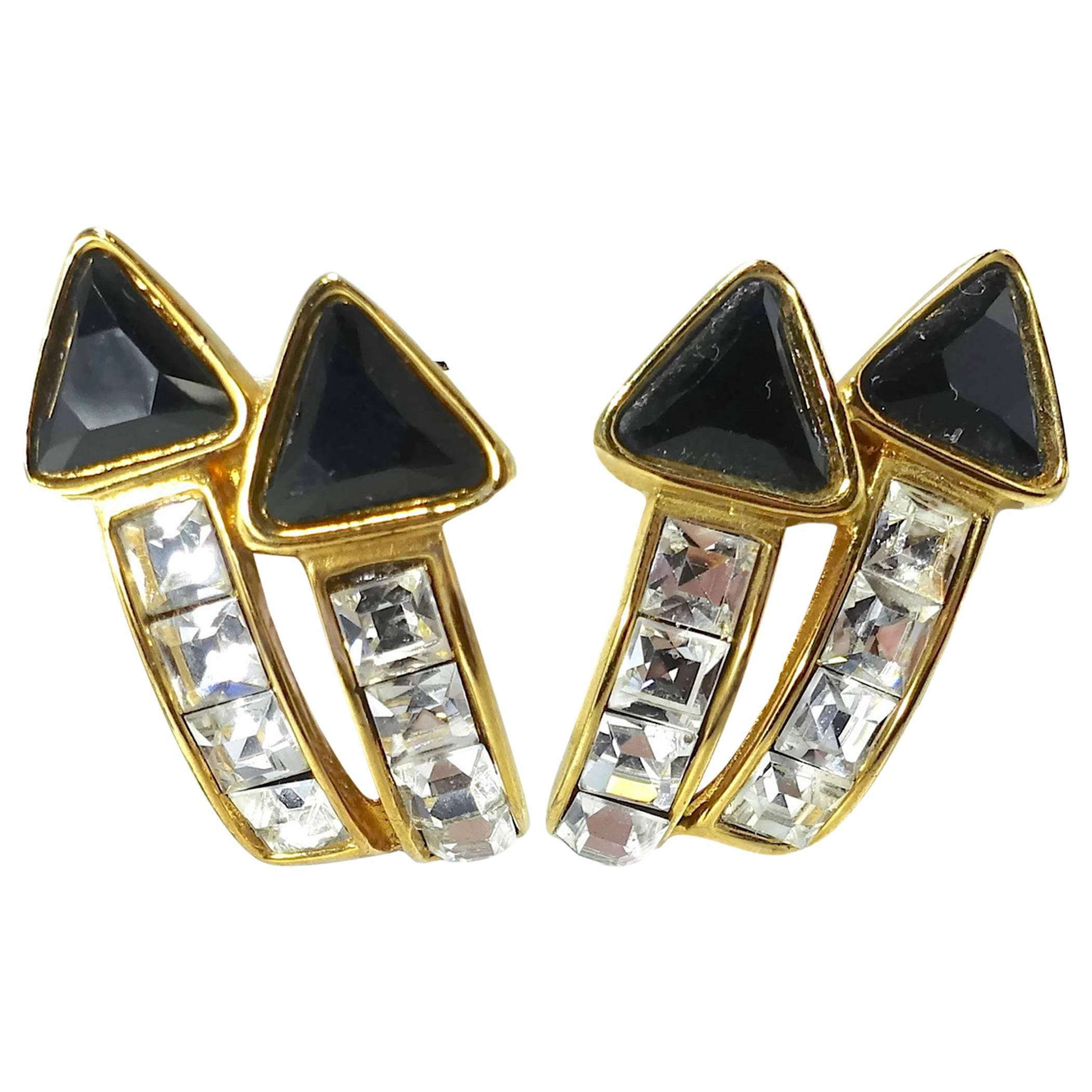 Kenneth Jay Lane Black & Clear Rhinestone Arrow Earrings