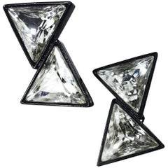 Kenneth Jay Lane Rhinestone and Black Enamel Earrings