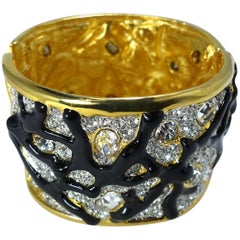 Kenneth Jay Lane Black Enamel & Rhinestone Bracelet