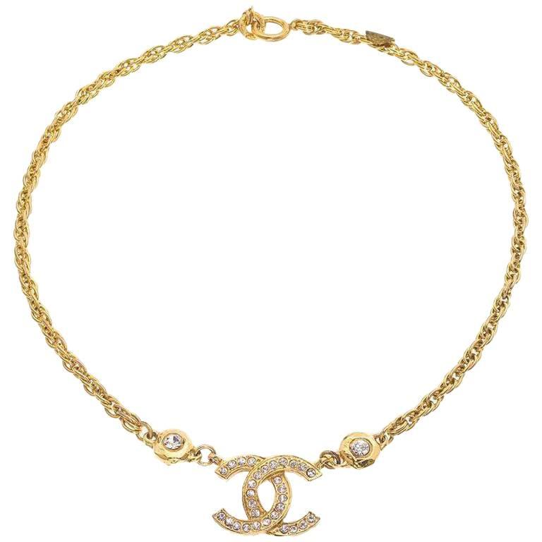 Chanel Vintage Cc Necklace With Rhinestones