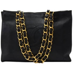 Chanel Vintage Jumbo XL Black Leather Shoulder Shopping Tote Bag
