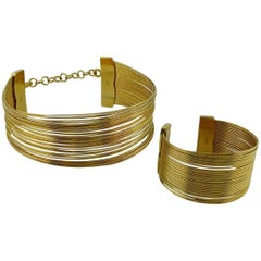 Christian Dior J'Adore Gold Toned Wire Choker and Cuff Bracelet Set