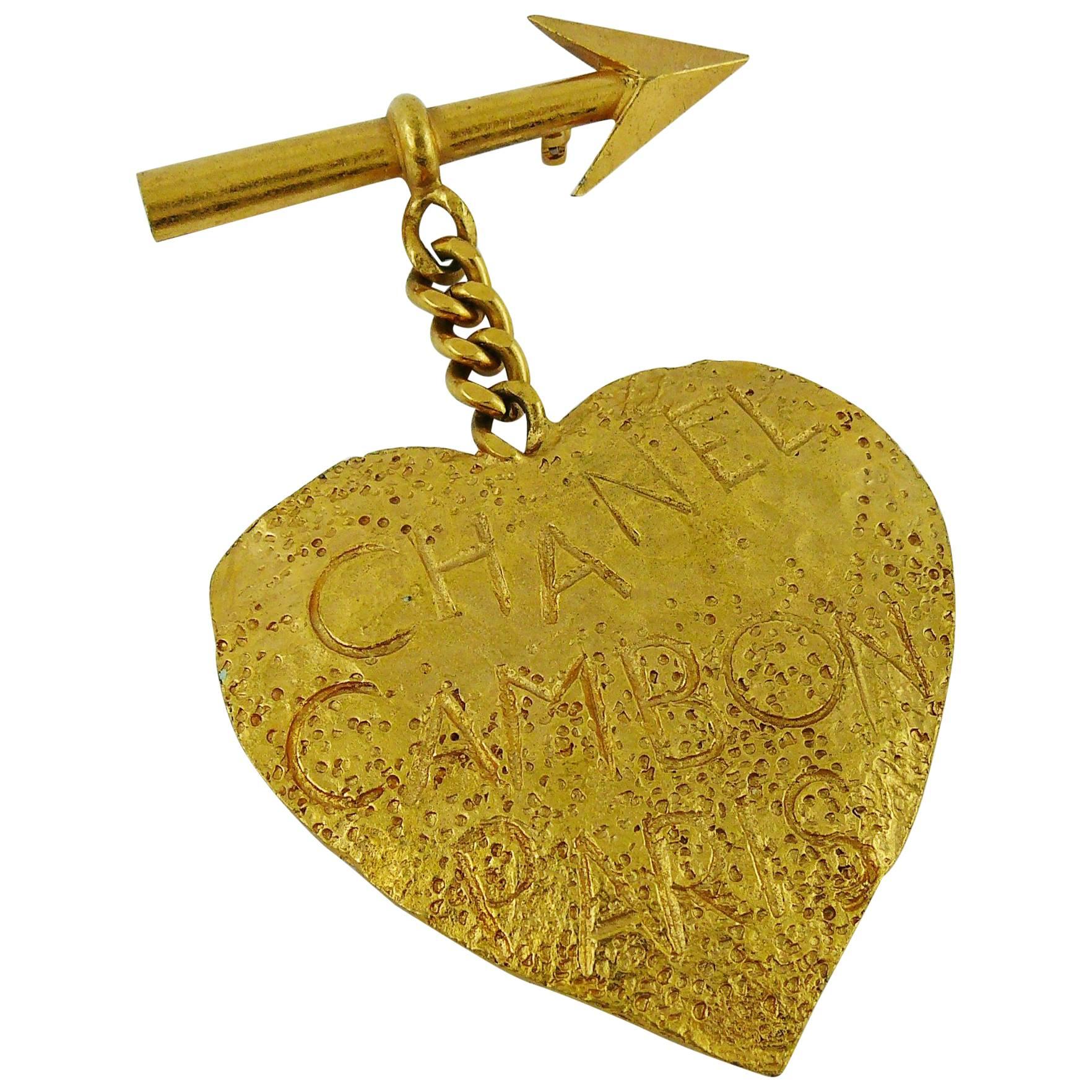 Chanel Vintage Gold Toned Heart and Arrow Brooch, Spring 1993