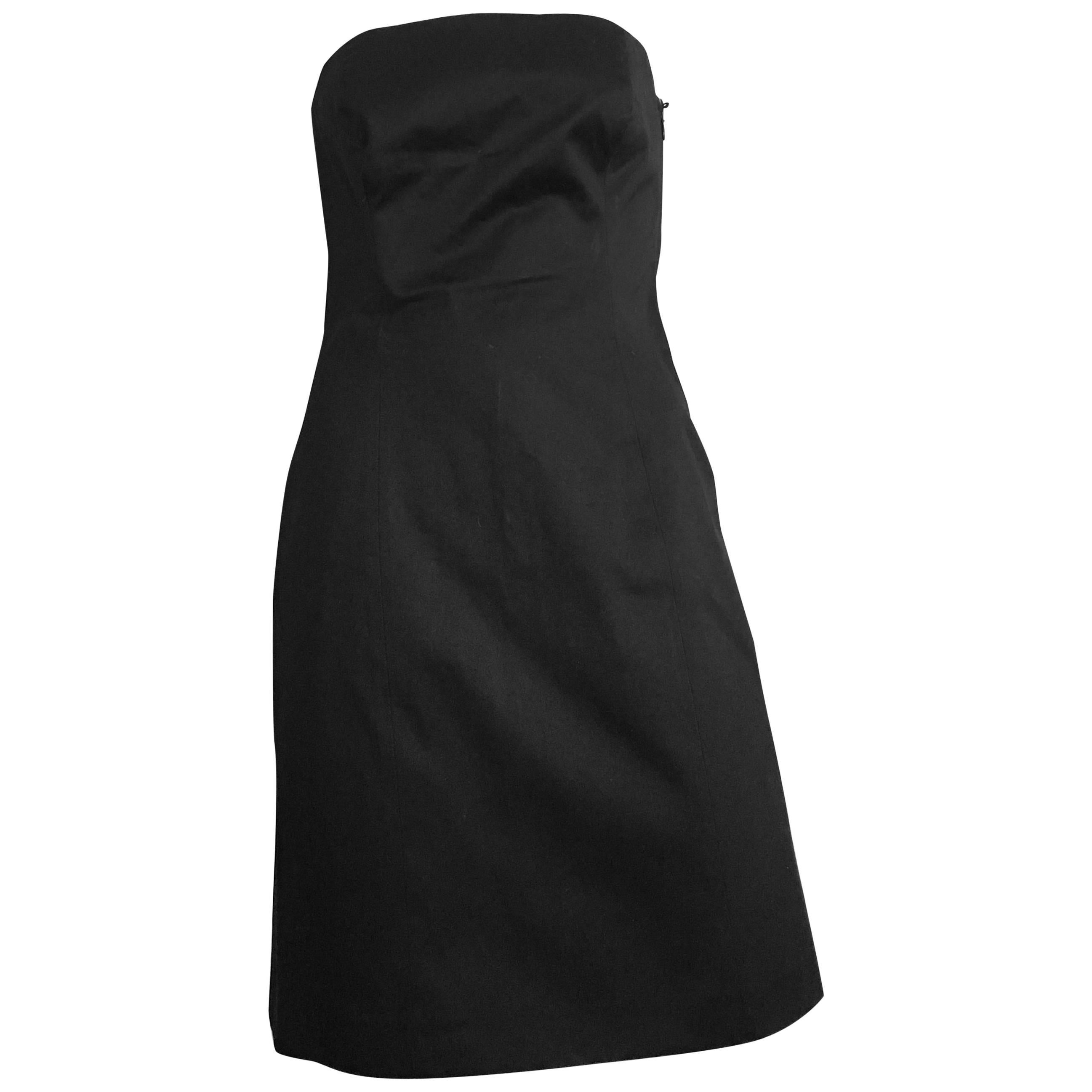 Michael Kors Strapless Cotton Black Cocktail Dress Size 4 / 6. Made in Italy. For Sale