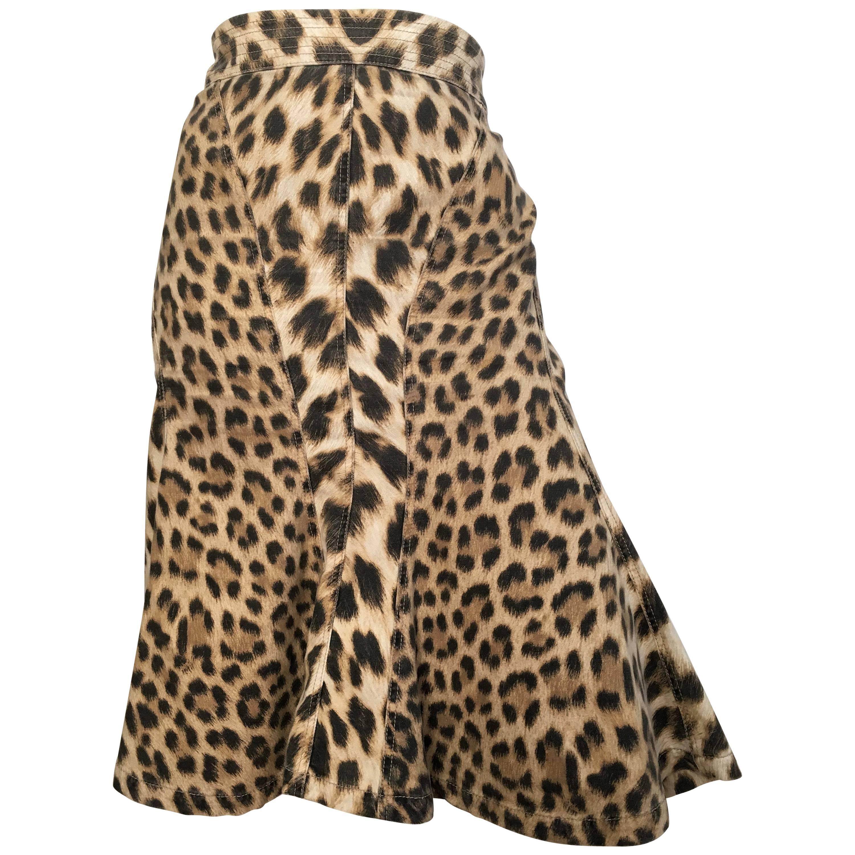 Roberto Cavalli Cotton Leopard Print Skirt Size 10. For Sale