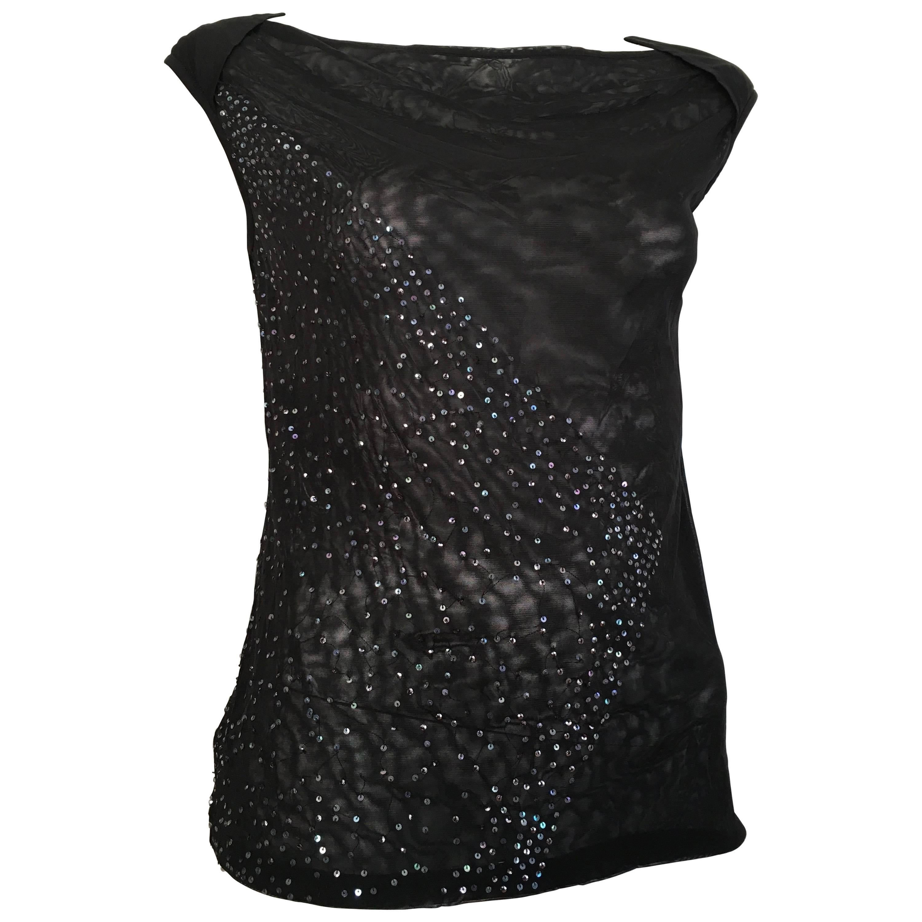 Narciso Rodriguez Black Sheer Sleeveless Sequin Top Size 6. Made in Italy. For Sale