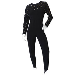 Vintage Alberto Makali Studded Black Form-Fitting Zip Up Jumpsuit