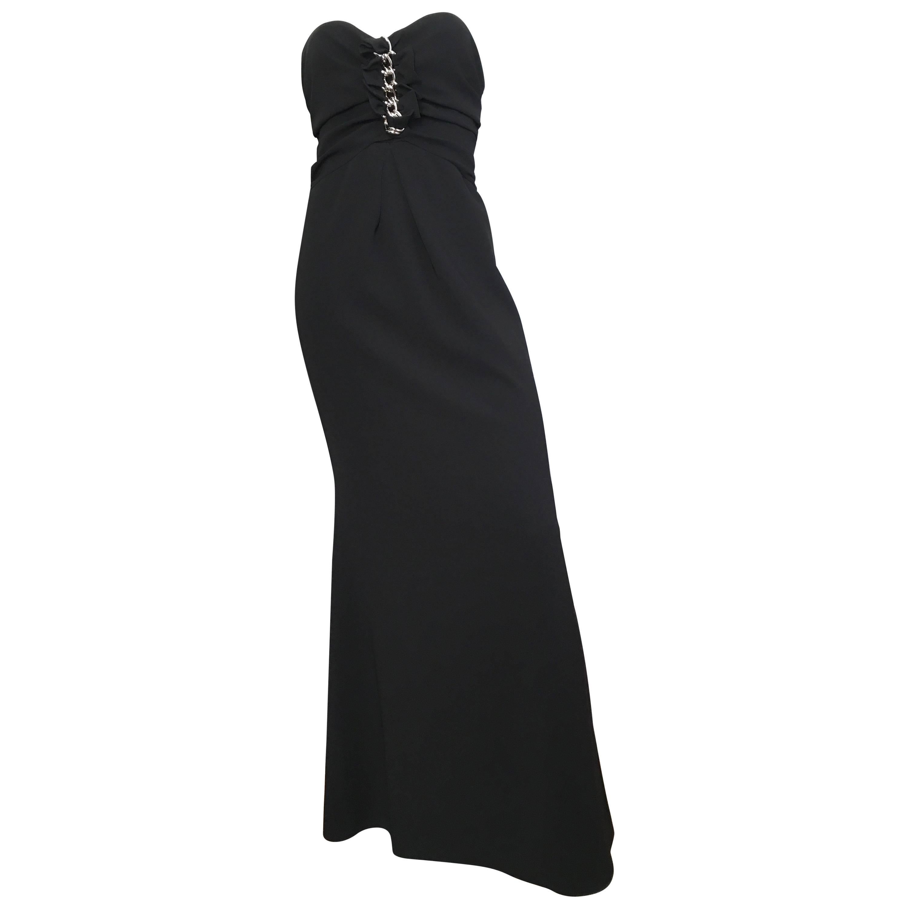 Moschino Black Strapless Gown Size 6. For Sale