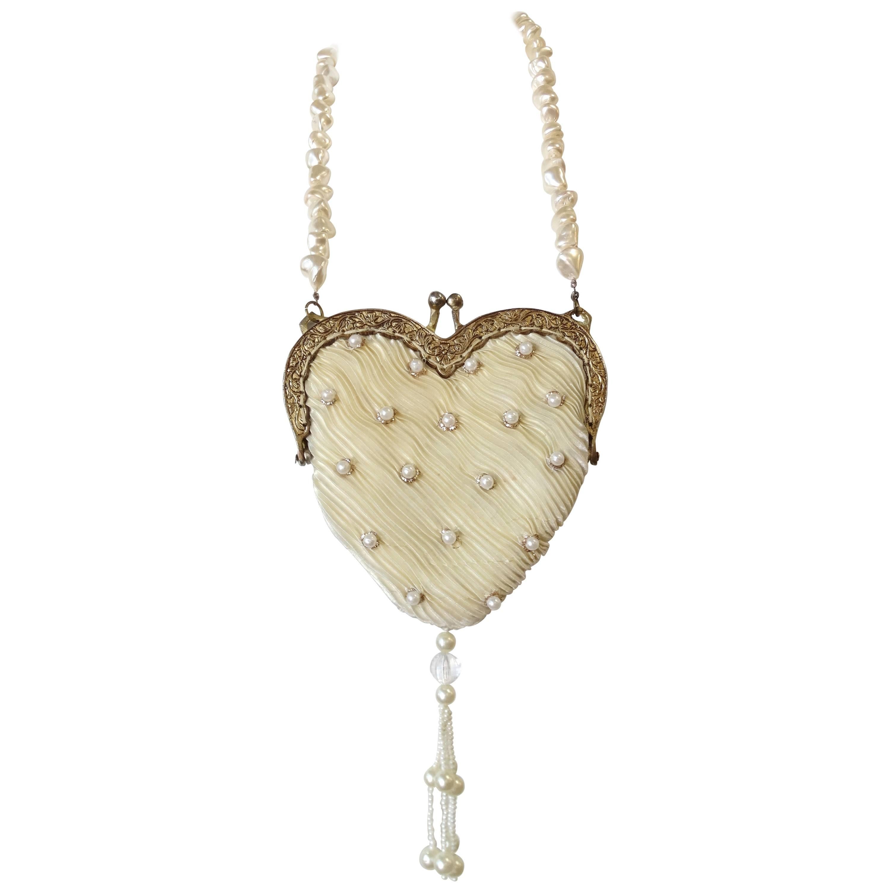 1980s Freshwater Pearl Heart Shaped Bag