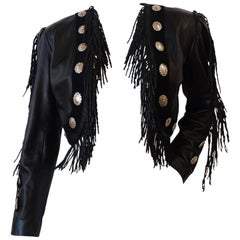 Vintage 1980s Western Black Leather Fringe Jacket