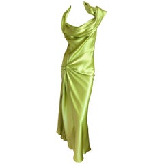 Christian Dior by John Galliano Bias Cut Green Silk Satin Dress with Knot Motif