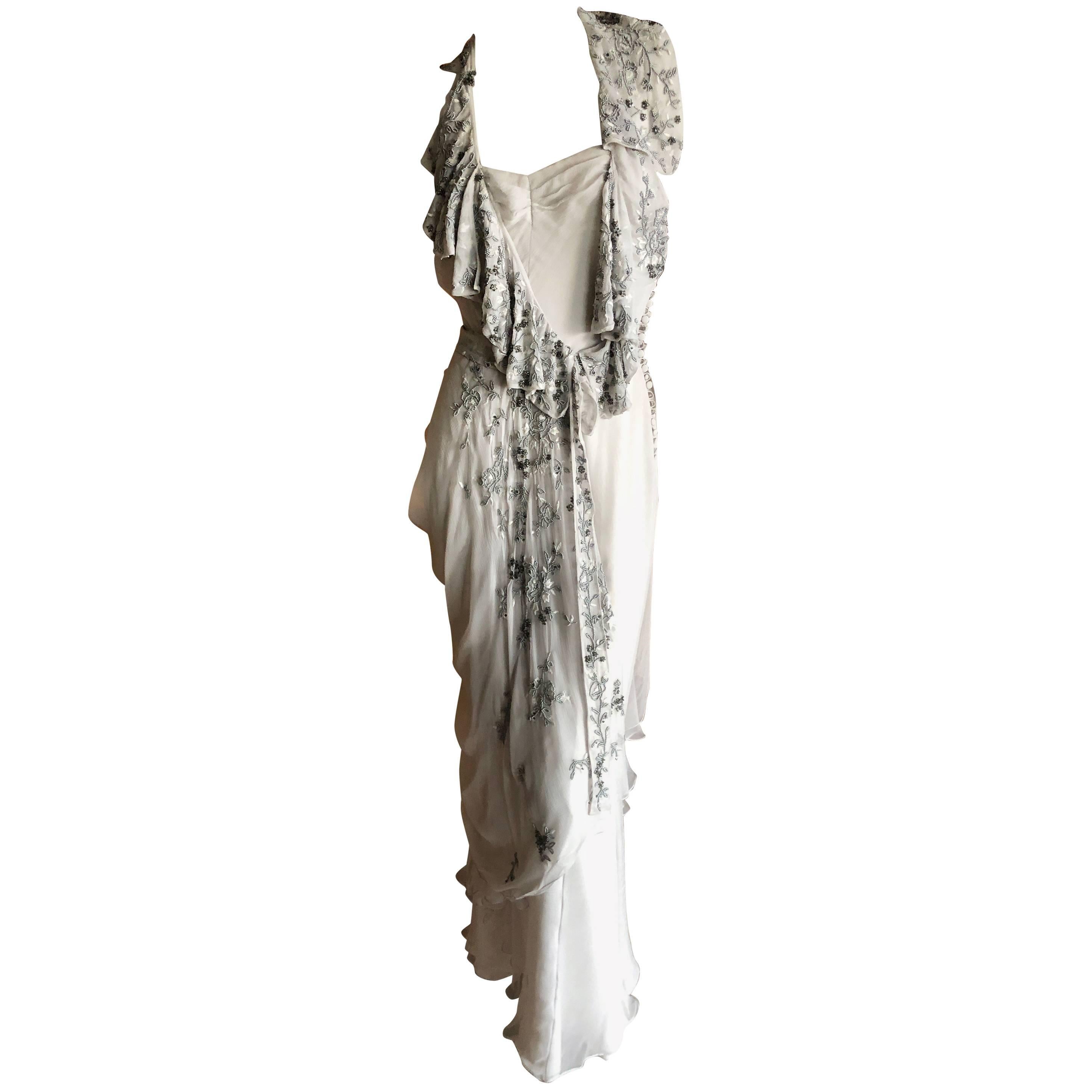 Christian Dior by John Galliano Dove Gray Evening Dress with Lesage Bead Flowers For Sale