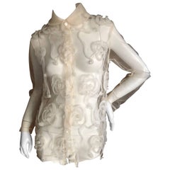 Tricot Comme des Garcons Sheer Blouse with Tulle Overlay Floral Details New Tags