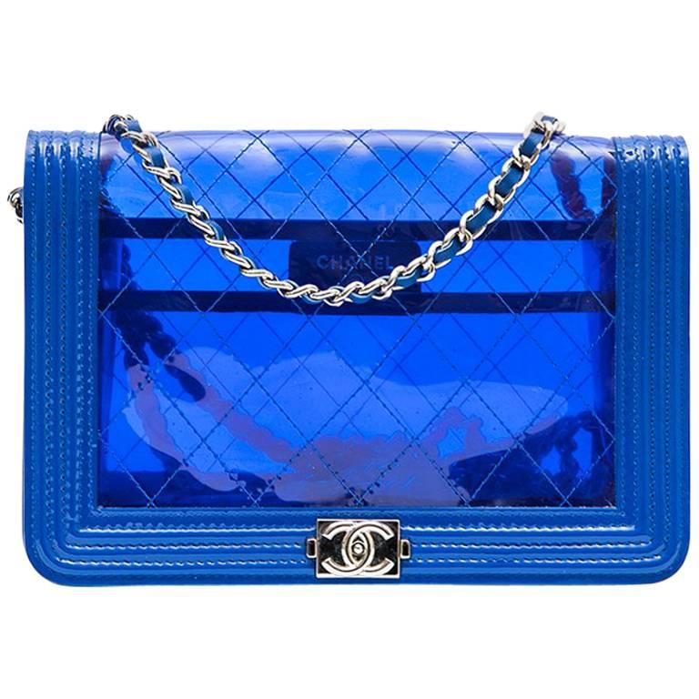 CHANEL 'Boy' Transparent Blue Electric Edged with Leather Mini Bag