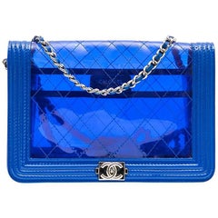 CHANEL 'Boy' Transparent Blue Electric Edged with Leather Mini Bag 