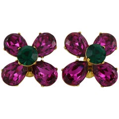 Yves Saint Laurent YSL Vintage Jewelled Flower Clip-On Earrings