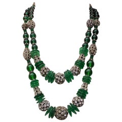 Vintage 1950s Chanel exceptional glass paste beads and rhinestones two-strand necklace