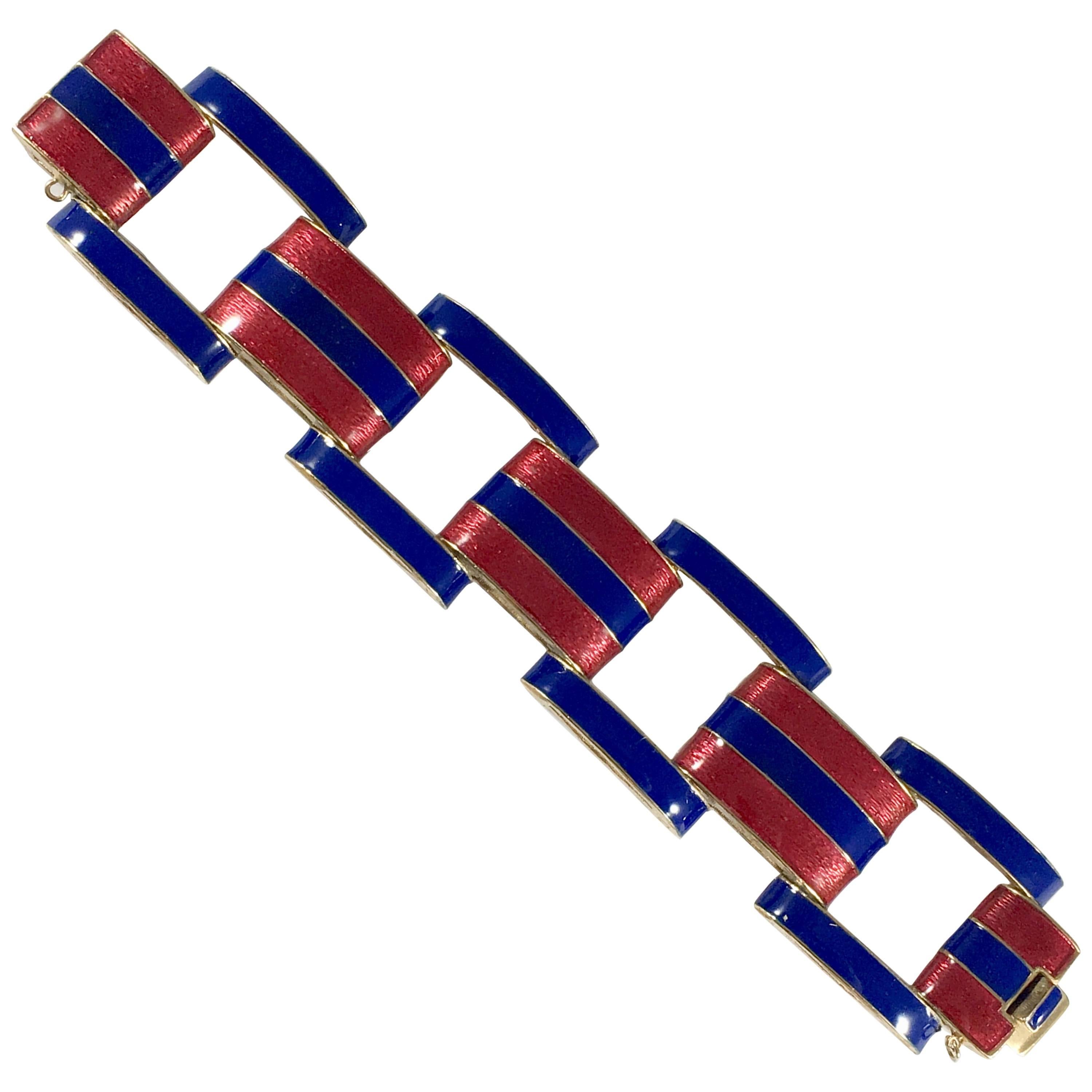 Ciner Enamel Bracelet Red and Blue from the 1960s For Sale
