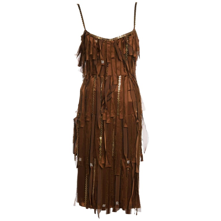 Paco Rabanne Copper Silk Gold Chain Fringe Dress, Fall 2004 at 1stDibs