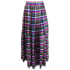 Lanvin raw silk open pleated plaid maxi skirt 1970s