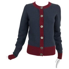 Chanel grey and wine cashmere cardigan sweater