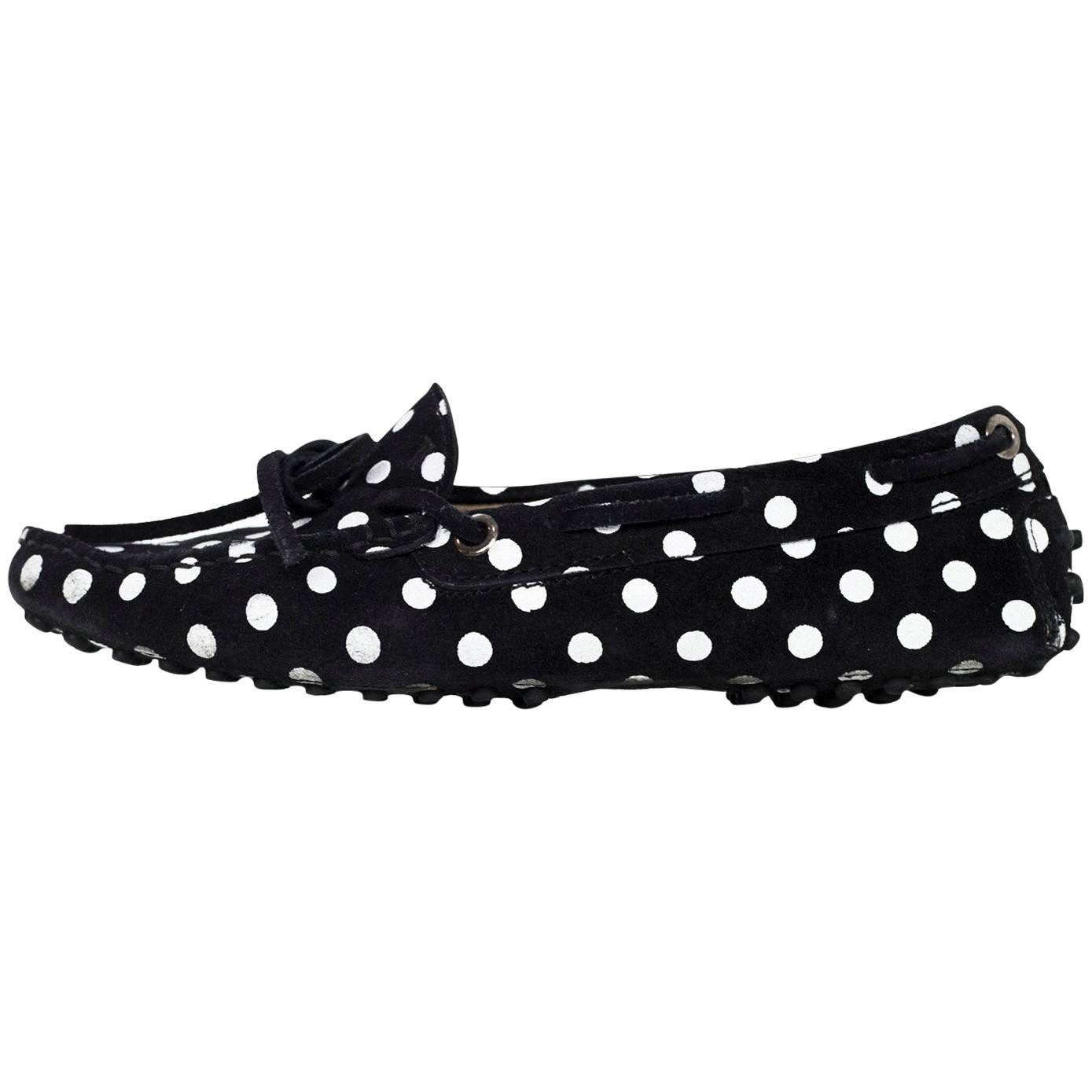 TOD's Black & White Polka Dot Driving Loafers Sz 34.5