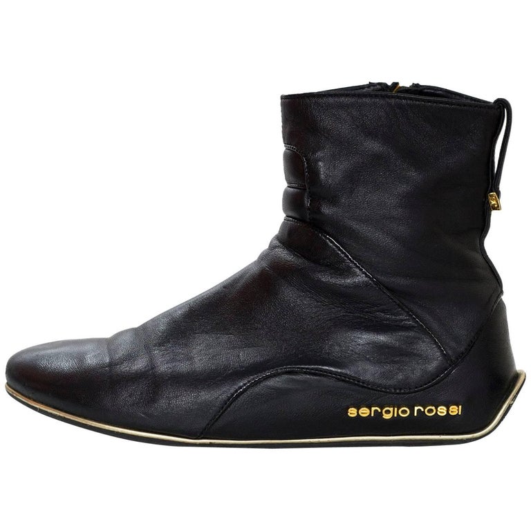 Sergio Rossi Black Leather Ankle Boots Sz 35 For Sale at 1stDibs