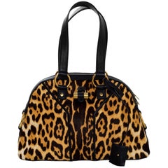 Yves Saint Laurent Black Leopard Calfskin Ponyhair Muse Bag