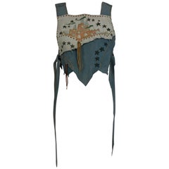 Cher's laced blue suede and leather stars applique halter top, 1960s