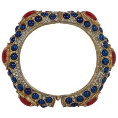 Retro Iconic 1960's Kenneth Jay Lane Cabochon Lapis and Red Stone Bangle Bracelet