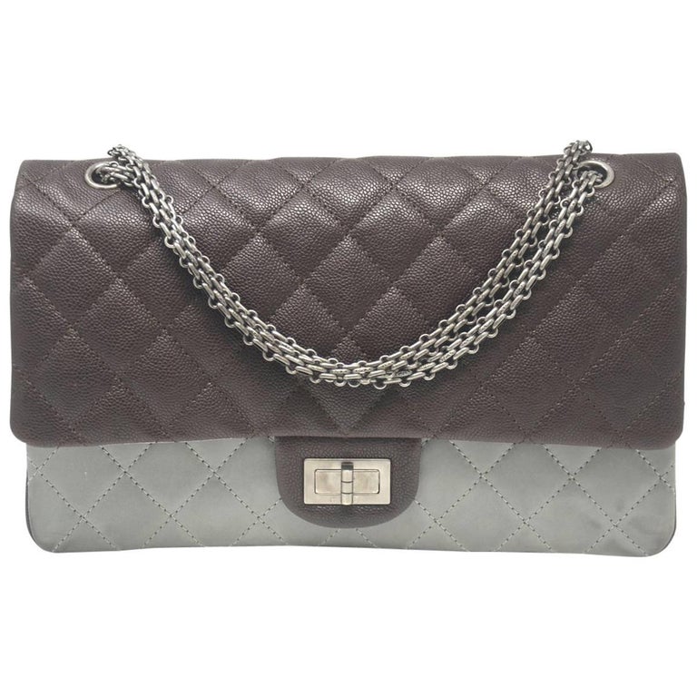 CHANEL Two-Toned Brown/Grey 2.55 Reissue Classic 227 Flap Handbag at  1stDibs