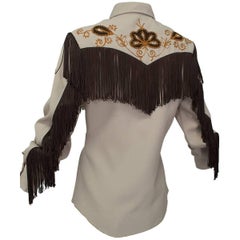 Used H Bar C Ranchwear Fringed Western Rhinestone Cowboy Shirt, 1960s