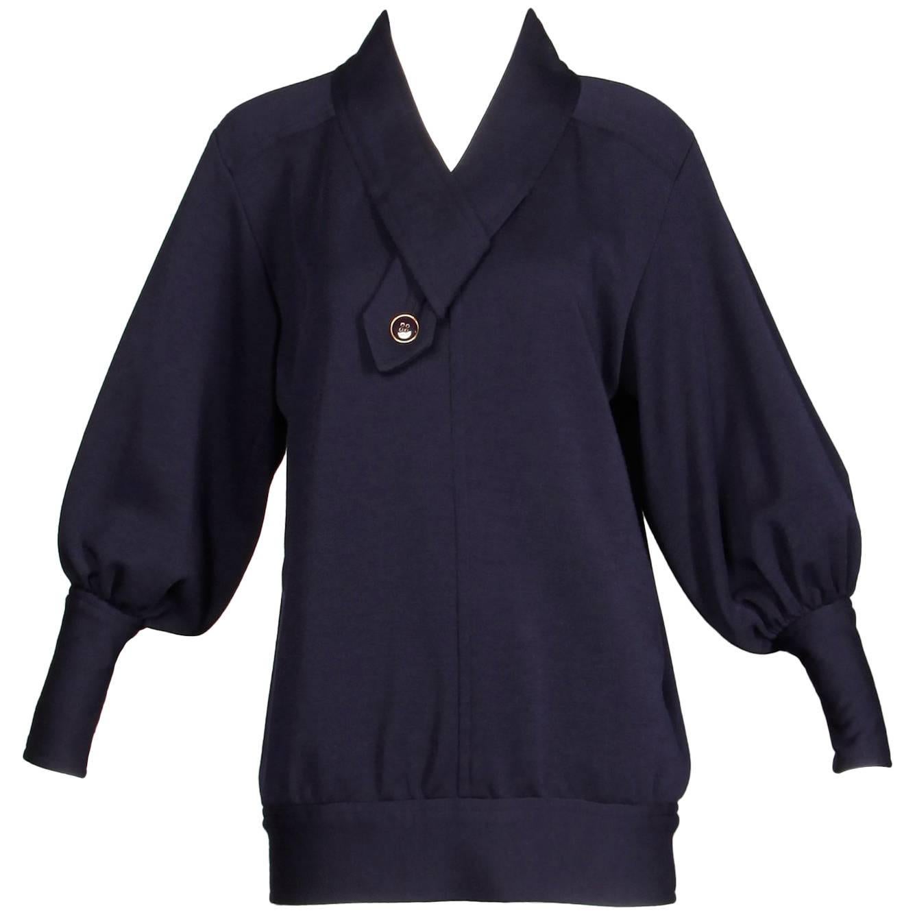 Yves Saint Laurent YSL Vintage Navy Blue Wool Knit Sweater or Jumper Top