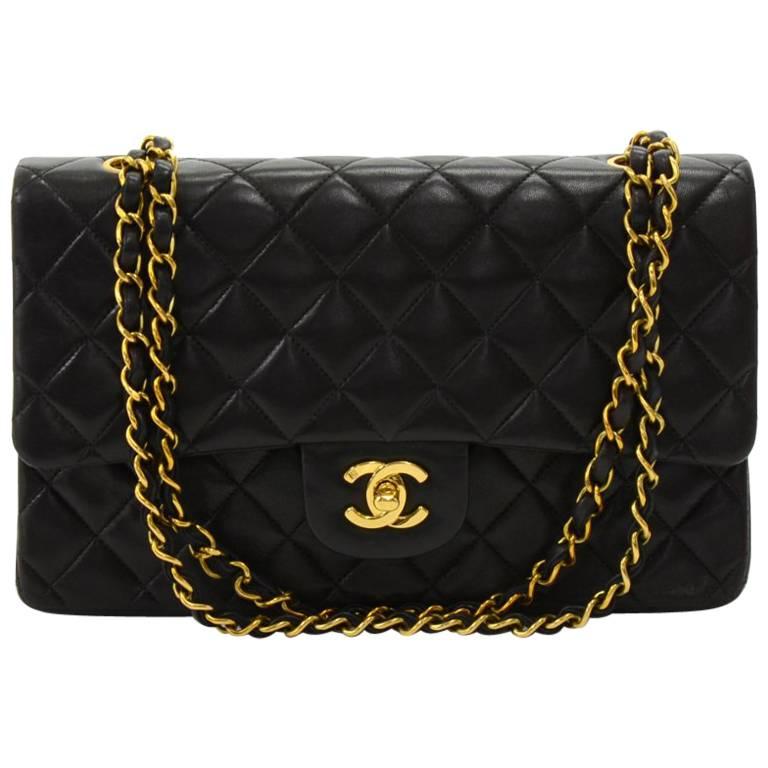 Chanel Vintage 2.55 10" Double Flap Black Quilted Leather Shoulder Bag 