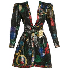 Vintage Leonard Paris Metallic Floral Silk Brocade Evening Dress Jacket