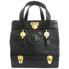 MINT. Vintage Gianni Versace black caviar type leather birkin doctor's bag. hand