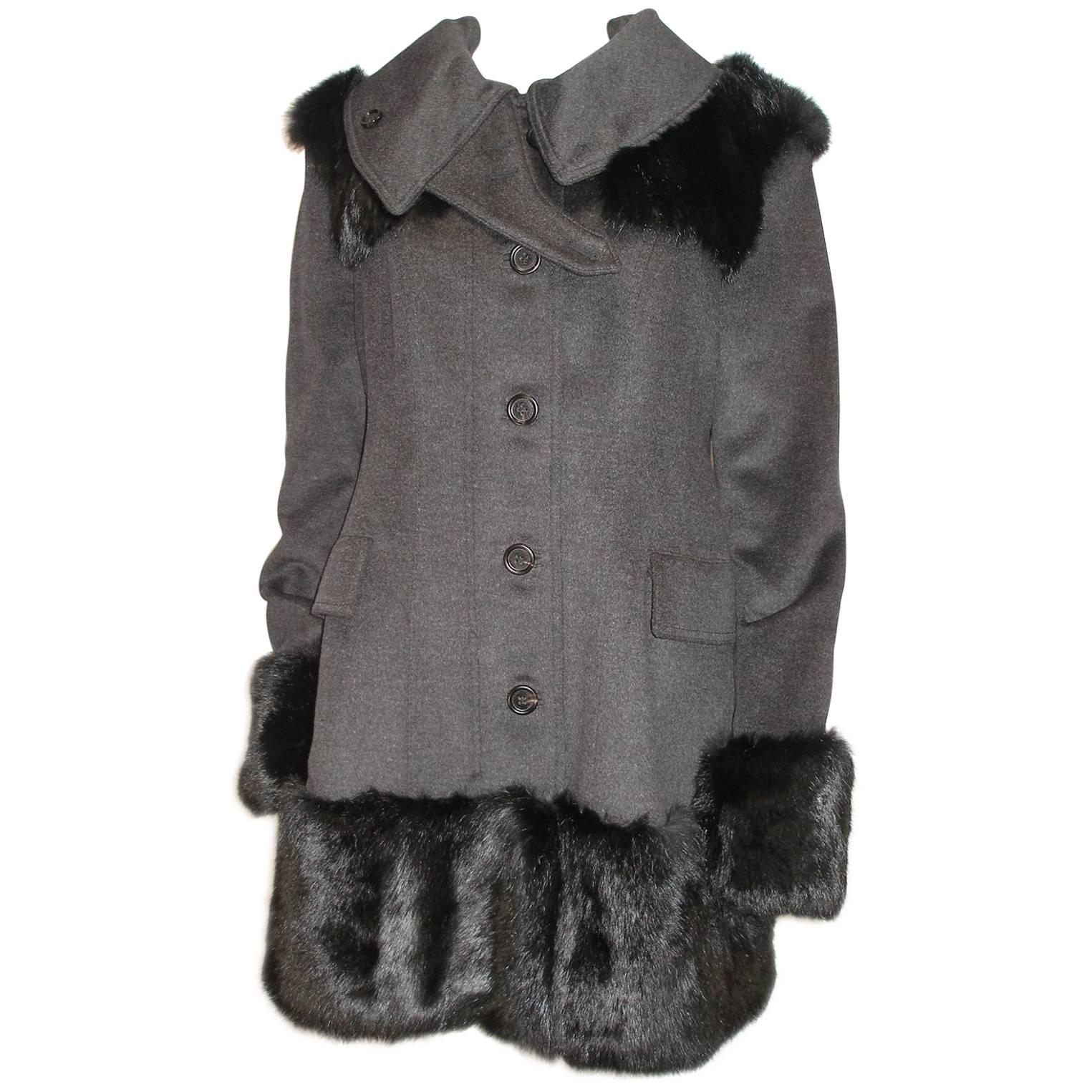 Fantastic Burberry Prorsum Sold Out RTP $8600 Fur Trimmed Coat Size FR44 / 14US  For Sale
