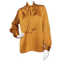 A 1970s Vintage Yves Saint Laurent Rive Gauche Yellow Silk Blouse M
