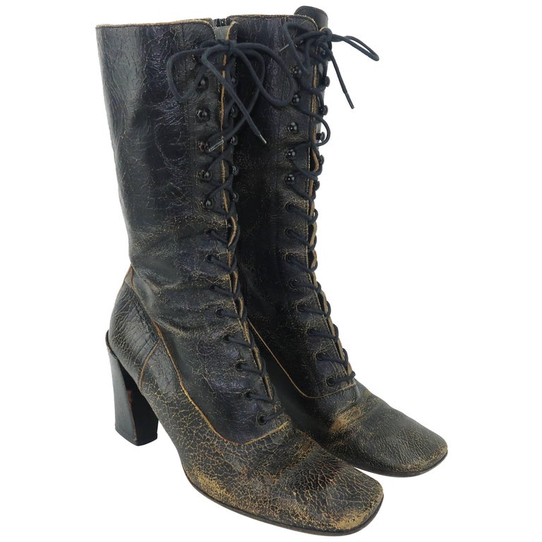 Miu Miu Distressed Brown Leather Lace Up Boots at 1stDibs | miu miu ...