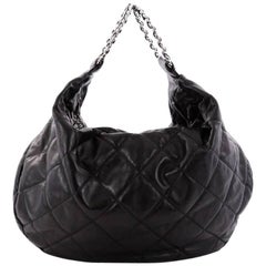 Chanel Vintage Chain Ring Handle Hobo Quilted Leather Large