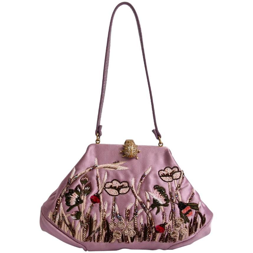 VALENTINO Mini Evening Bag in Purple Embroidered Silk