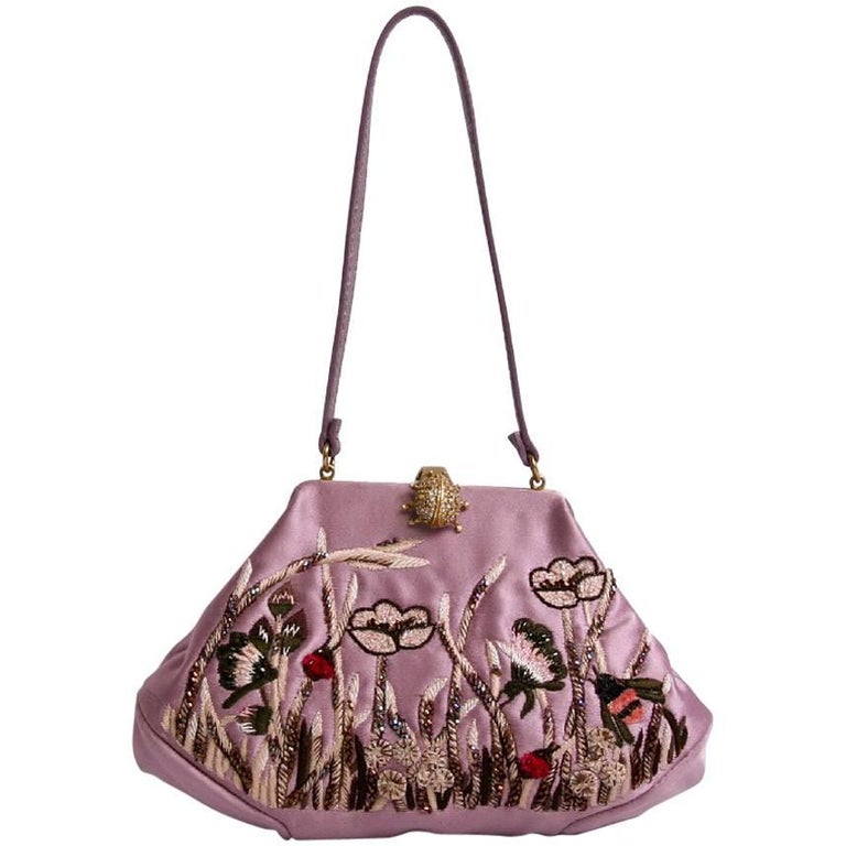 VALENTINO Mini Evening Bag in Purple Embroidered Silk at 1stDibs