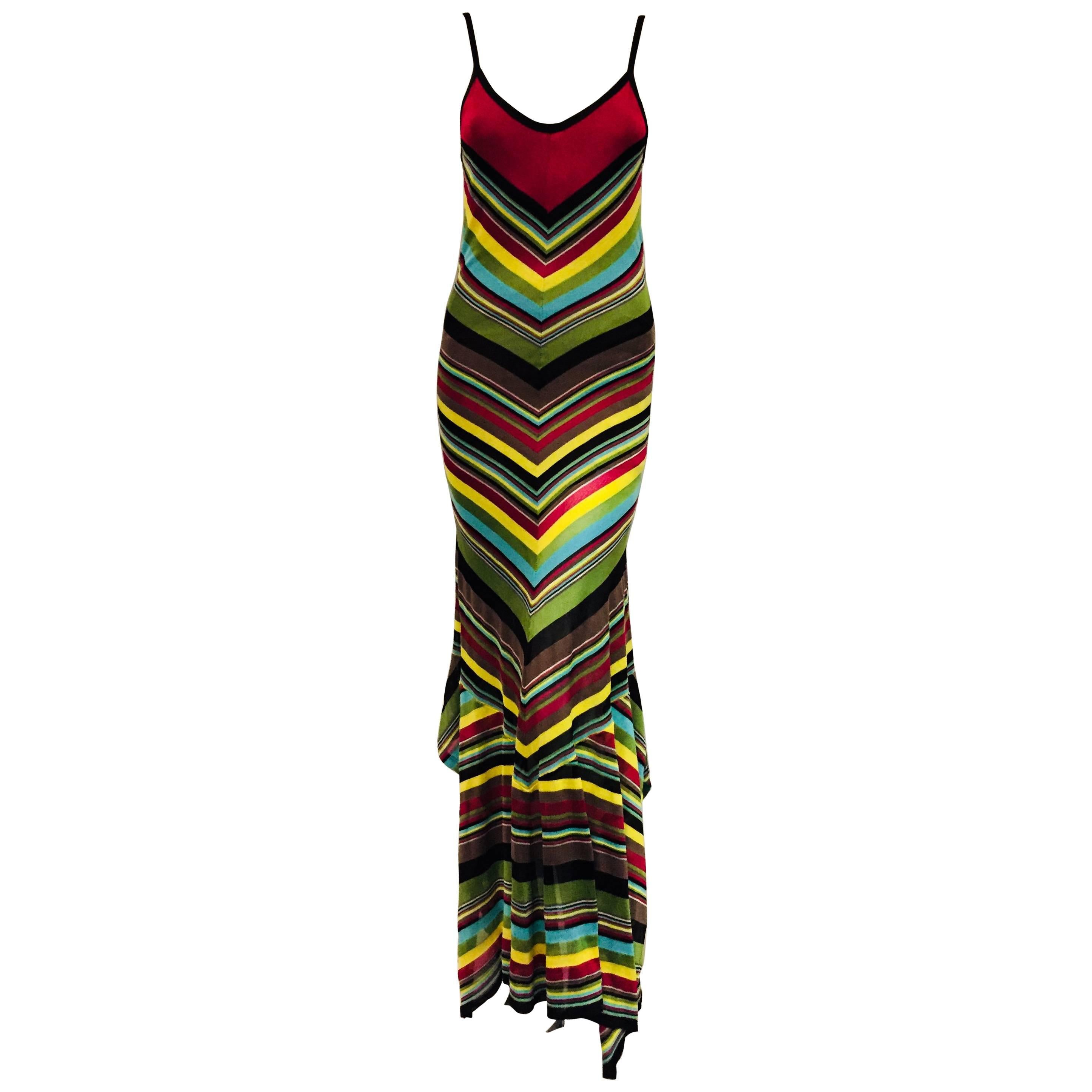 Maximum Missoni Multi Color Chevron Designed Stripes Long Dress  For Sale
