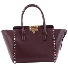 Valentino Rolling Rockstud Tote Leather with Cabochons Small